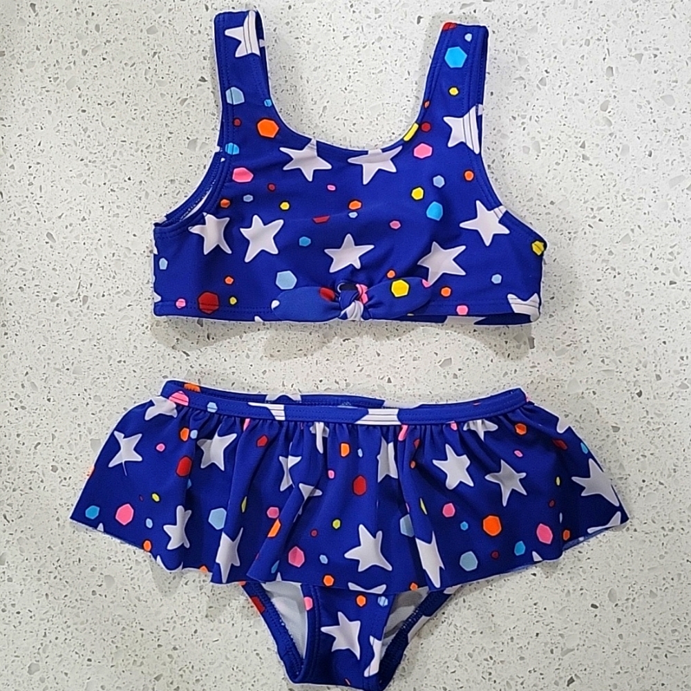 Cat & Jack Toddler Girls Blue Star Bikini Set Size 4T 4th Of July Patriotic